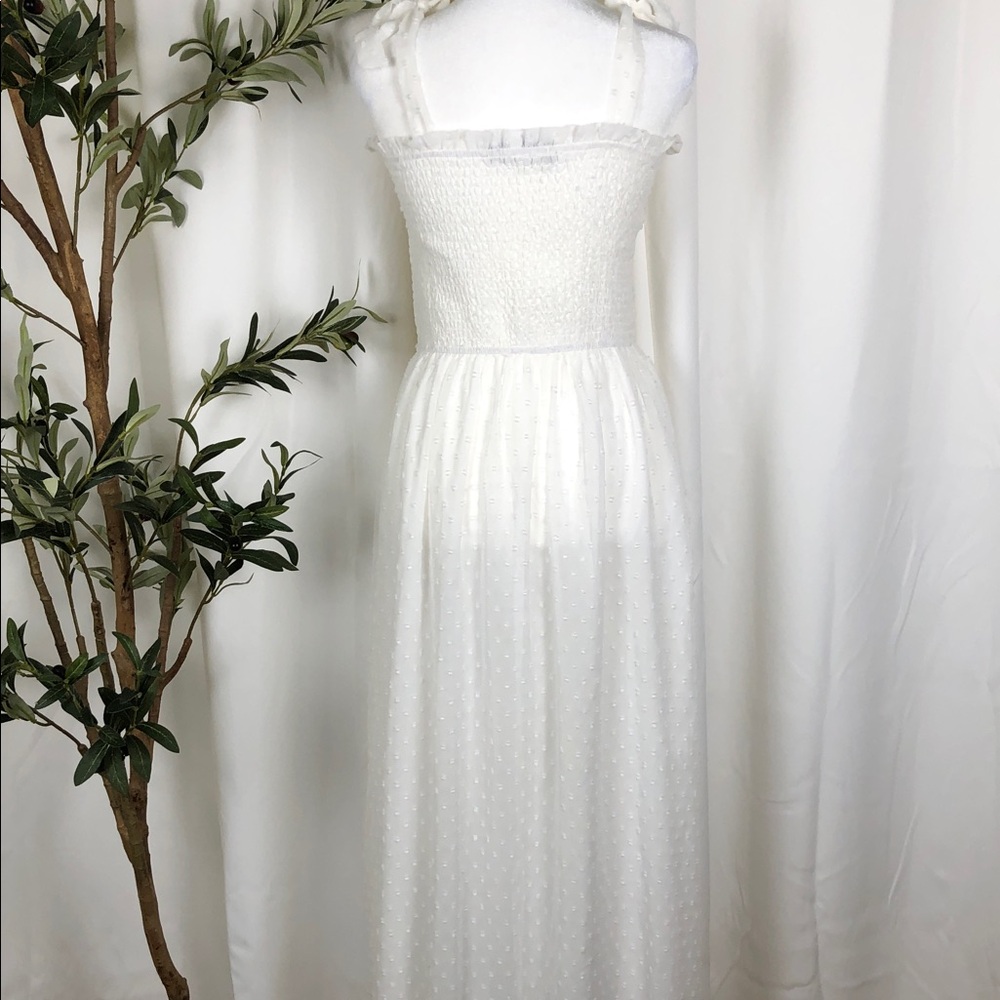 White Smocked Maxi Dress with Tie Straps Sz M (DJ4) - Picture 6 of 10